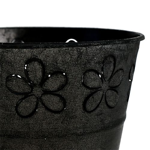 Floristik24 Zinkpotte sort med blomster Ø10cm H8cm