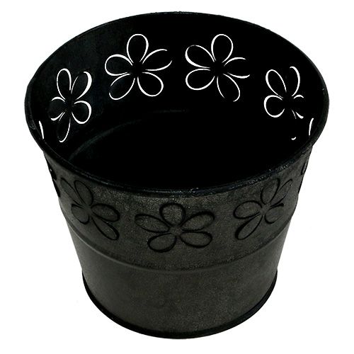 Floristik24 Zinkpotte sort med blomster Ø10cm H8cm