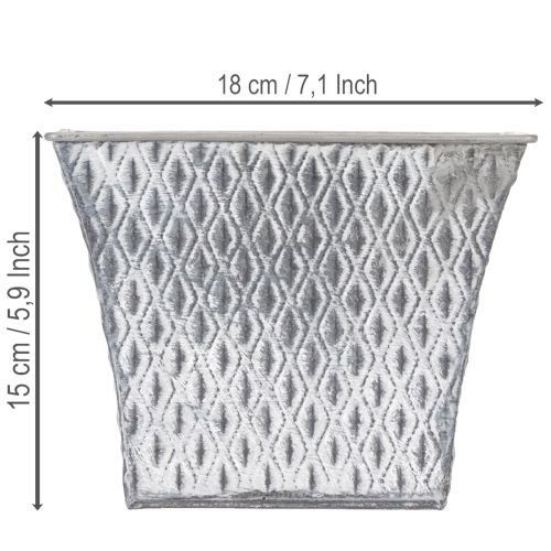 Zinkpotte med diamantmønster, H15 cm | Floristik24.dk