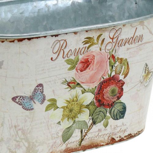 Floristik24 Vintage blomsterkar, metalkrukke med hanke, plantekasse med roser L18cm H10,5cm