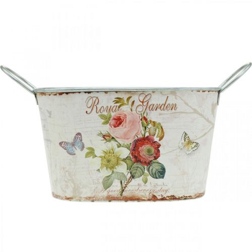 Floristik24 Vintage blomsterkar, metalkrukke med hanke, plantekasse med roser L18cm H10,5cm