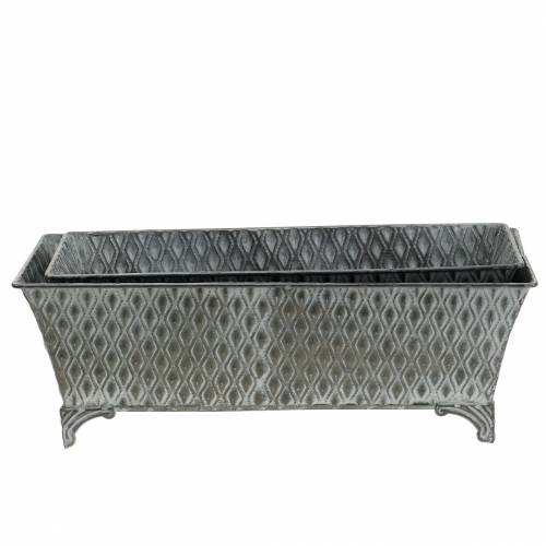 Floristik24 Zinkbeholder med diamantmønster firkantet antik 35,5 cm x 14,5 cm / 32,5 cm x 11,5 cm 2 stk