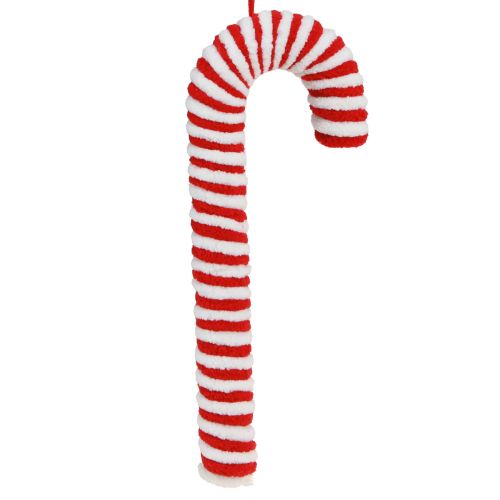Slikstokke dekoration julerød hvid fleece H22cm 6 stk