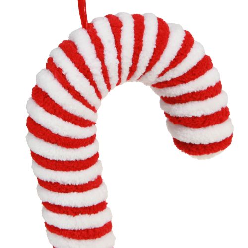 Artikel Slikstokke dekoration julerød hvid fleece H22cm 6 stk