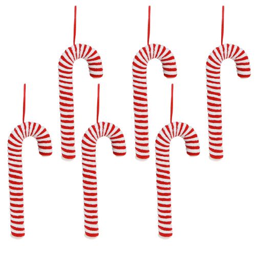 Artikel Slikstokke dekoration julerød hvid fleece H22cm 6 stk