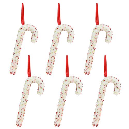Artikel Candy cane dekoration til ophæng i hvid, farverig, H20cm, 6 stk