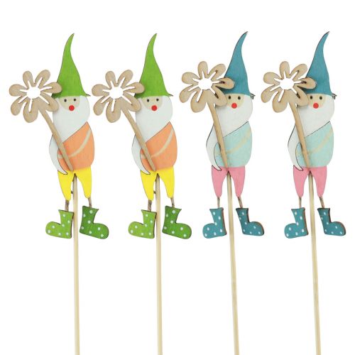 Dværg dekoration med blomster blomsterprop træ 4×10,5cm 12stk