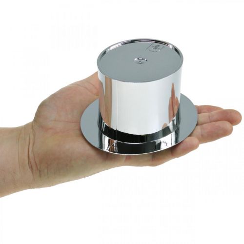 Floristik24 Cylinder til plantning, nytår, dekorativ hat, nytårsaften dekoration sølv H6,5cm L12cm 9stk