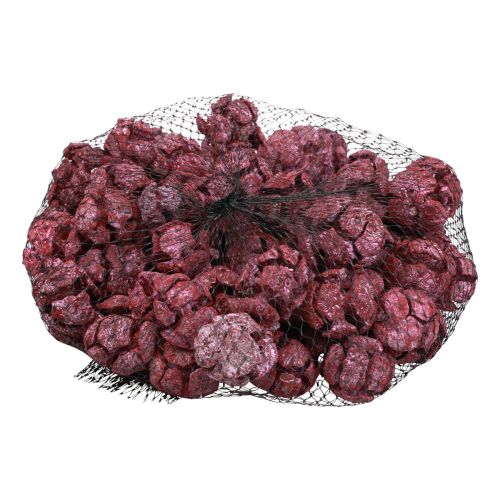 Artikel Cypreskegler frostet naturdekoration 3cm mørkerød 500g