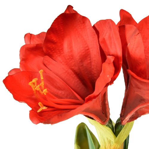 Artikel Amaryllis i kunstige moskugler - lyse røde blomster, 49 cm - elegant og naturlig rumdekoration