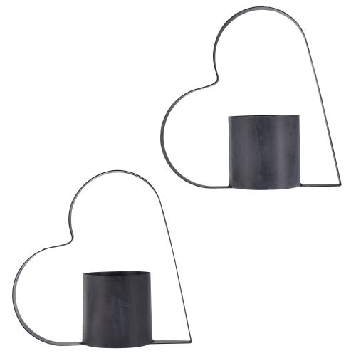 Artikel Antik grå metalholder med hjerteform og glasbeholder - 30 cm dekoration for en romantisk atmosfære 2 stk.