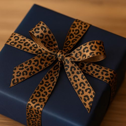 Artikel Bånd Leopardprint Silkebånd Brun Sort 15mm 18m