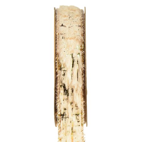 Floristik24 Bånd med pels dekorative bånd creme guld imiteret pels 25mm 15m