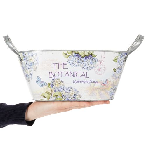 Artikel Oval metalblomsterskål med håndtag, til hortensiaer, 32×15×15 cm