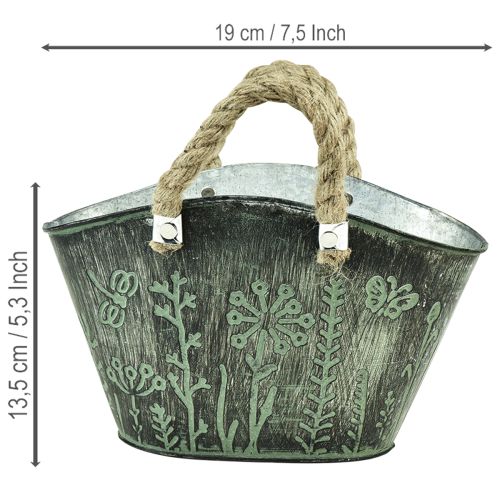 Urtepotte med hanke, taske, metal, jute, 19×13,5×13,5 cm | Floristik24.dk