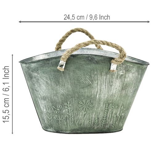 Artikel Urtepotte med hanke, taske, metal, jute, 24,5×17×15,5 cm