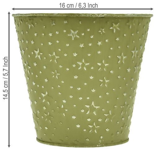 Metal urtepotte, plantekasse, stjerner, grøn og sølv, Ø16 cm | Floristik24.dk
