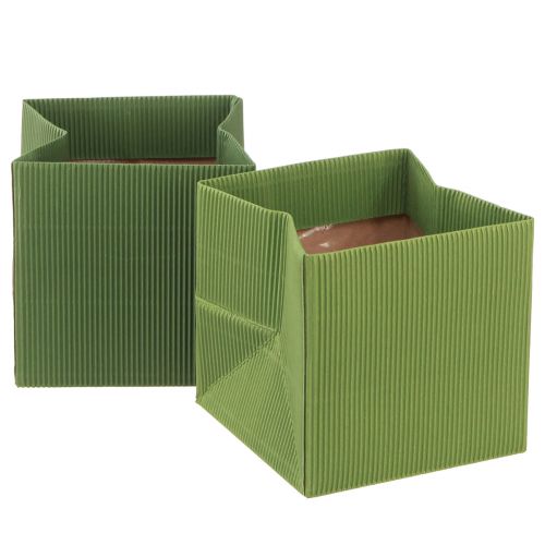 Artikel Blomsterpose grøn olivengrøn ribbet med folie 10,5cm 6 stk