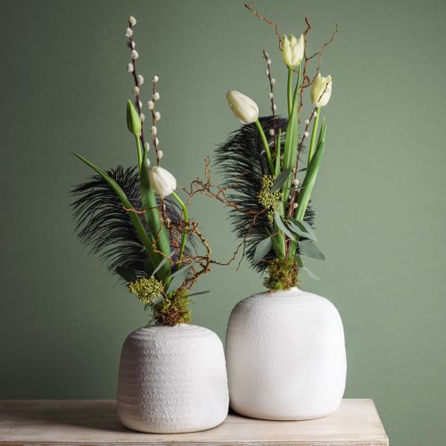 Artikel Blomstervase, keramikvase, dekorativ vase hvid Ø19cm H18cm