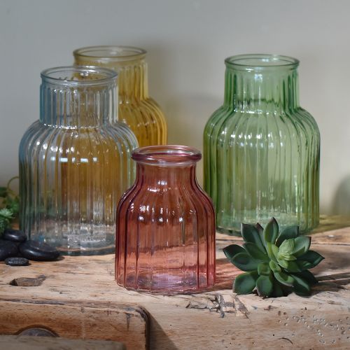 Artikel Blomstervase retro grøn glas vase riller Ø13,5cm H20cm