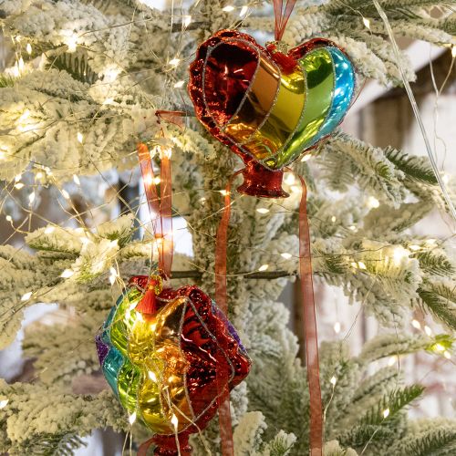 Artikel Farverige juletræskugler glasballoner hjerte kys mund 12cm 2 stk