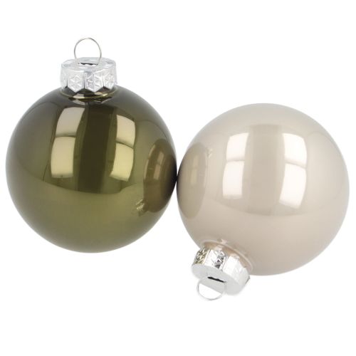 Juletræskugler i glas, skinnende oliven- og sølvgrå, 5 cm, 24 stk.