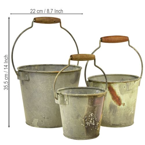 Artikel Dekorativ spand metal rust vintage Ø15/17,5/22cm sæt med 3