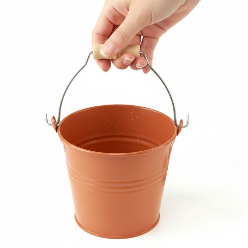 Artikel Dekorativ metalspand/plantekrukke, orangebrun, Ø16 cm, H14,5 cm, 1,6 l