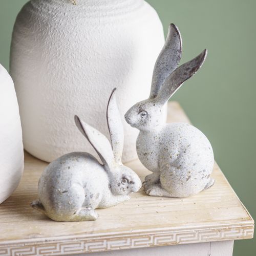 Floristik24 Dekorativ kanin, havefigur i betonlook, shabby chic, påskedekoration med sølvdetaljer H21/14cm, sæt med 2