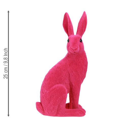 Floristik24 Dekorativ kanin siddende figur påskehare flocked pink 12×9×25cm