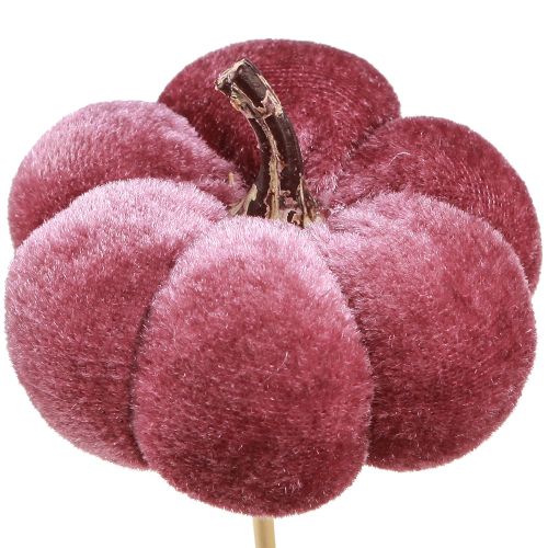 Artikel Dekorativt græskar lavet af stof græskar på pind bordeaux pink Ø7cm 9 stk