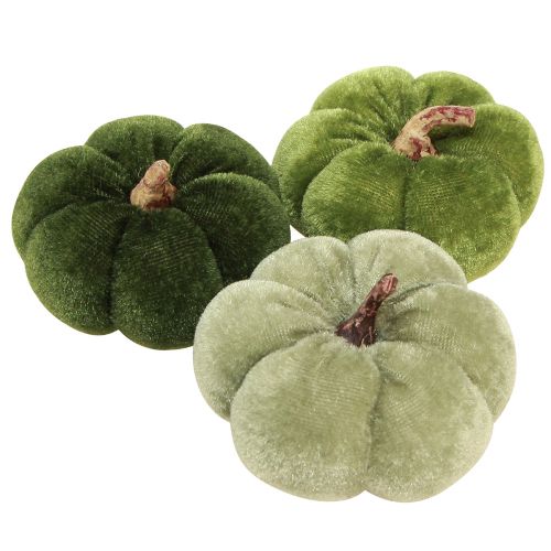 Floristik24 Dekorative græskar lavet af stof fløjlsgrøn Ø7cm H4,5cm 9 stk