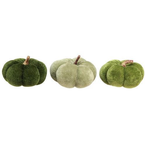 Floristik24 Dekorative græskar lavet af stof fløjlsgrøn Ø7cm H4,5cm 9 stk