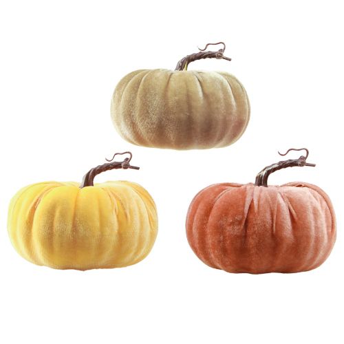 Artikel Dekorative græskar gul beige rød brun flokket Ø18cm 3 stk