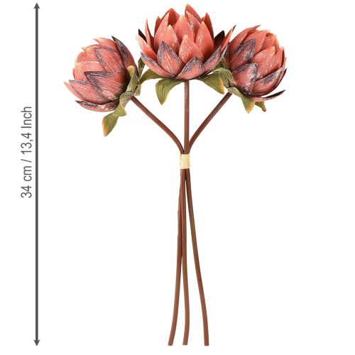 Artikel Dekorative Protea kunstige blomster rød-orange 34 cm 3 stk.