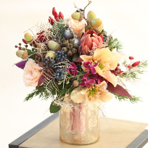 Artikel Dekorative Protea kunstige kunstige blomster rød-orange 34 cm 3 stk.