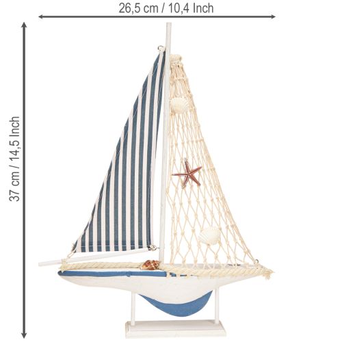 Artikel Dekorative sejlbåds træskaller hvid blå L26,5cm H37cm