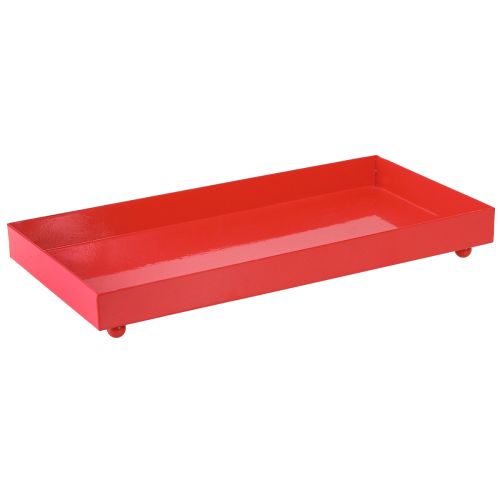 Artikel Dekorativ bakke rektangulær rød metalbakke med fødder 30×15 cm