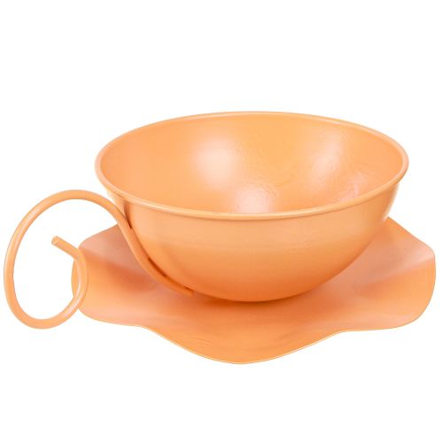Artikel Dekorativ kop Ø16cm H9cm med metalplade, orange, 2 stk.
