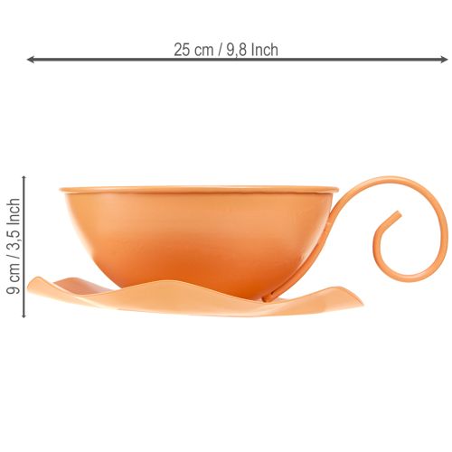 Artikel Dekorativ kop Ø16cm H9cm med metalplade, orange, 2 stk.