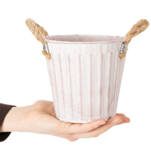 Artikel Dekorativ potte, metalspand til plantning, plantekasse med håndtag, pink/grøn/gul shabby chic Ø15cm H13cm 3-delt sæt