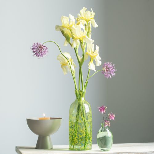 Floristik24 Dekorativ vase glas blomstervase gulgrøn mønster Ø10cm H25cm