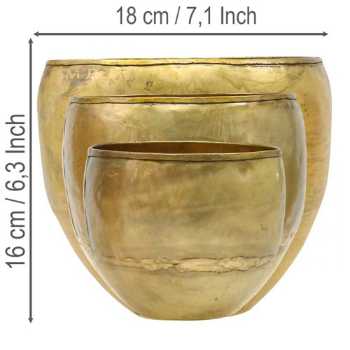 Dekorative vaser i messinglook i metal Ø18/15/12,5 cm, sæt med 3 stk. | Floristik24.dk