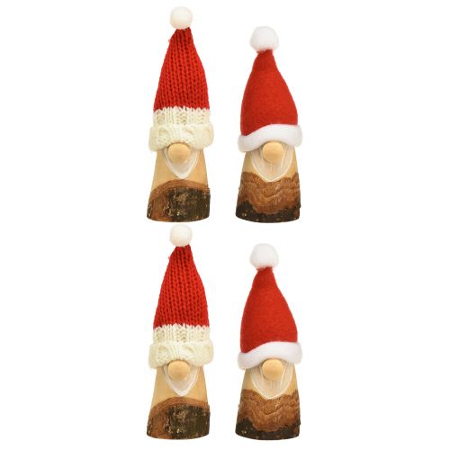Artikel Dekorativ nisse træ jule nisse med hat rød natur 10/12cm 4 stk.