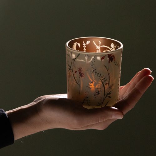 Artikel Dekorativ glaslanterne med blomstermotiv til atmosfæriske boligtilbehør, 8 cm, 4 stk.