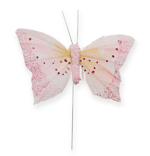 Artikel Dekorativ sommerfugl på trådpastel 8cm 12stk