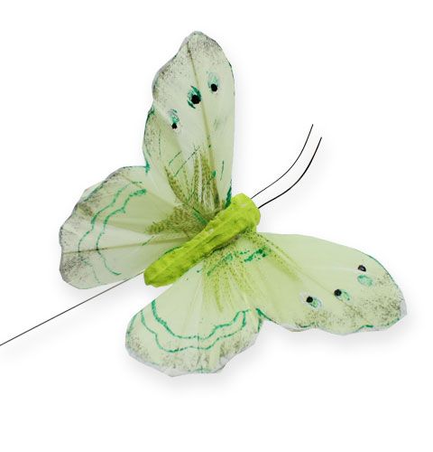 Artikel Dekorativ sommerfugl på trådgrøn 8 cm 12stk