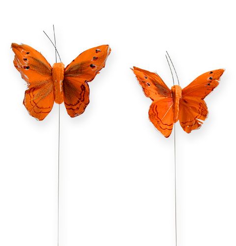 Floristik24 Dekorativ sommerfugl på wiren orange 8 cm 12stk