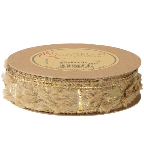 Artikel Dekorationsbånd med pels, kunstpelsbånd, brun guld, 25 mm, 15 m