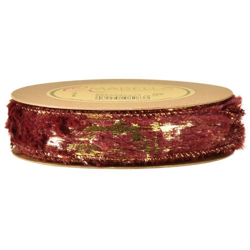 Artikel Dekorativt bånd med pelssmykker bånd imiteret pels Bordeaux Guld 25mm 15m